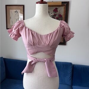 IVORY Puff‎ sleeves pink top size medium.